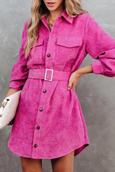 Catch Your Self Corduroy Button Up Mini Dress - 5 Colors